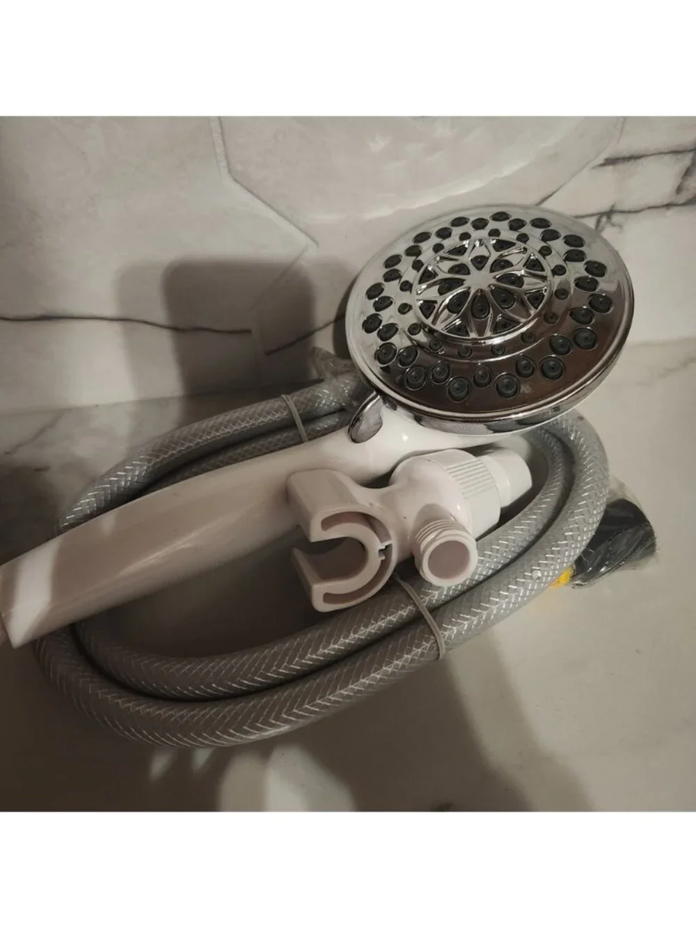 Multi Function Handheld Shower Head with Hose and‎ Mount Chrome and White